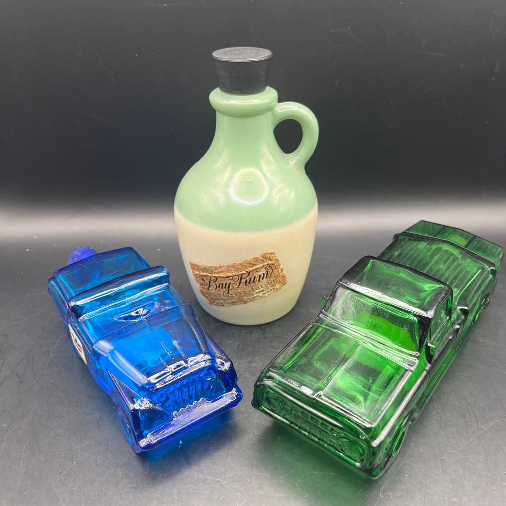 Vintage Avon‎ Glass Car Decanter Bottles & Bay Rum Ceramic Jug Decanter Empty